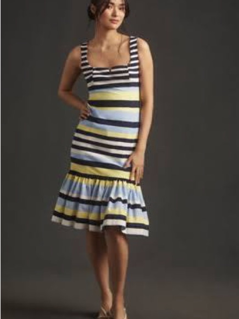 Anthropologie Striped Midi Sundress in Blue, Yellow & White
